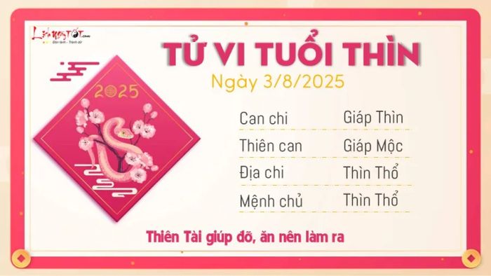 Tử vi ngày 3 tháng 8 năm 2025 dành cho tuổi Thìn