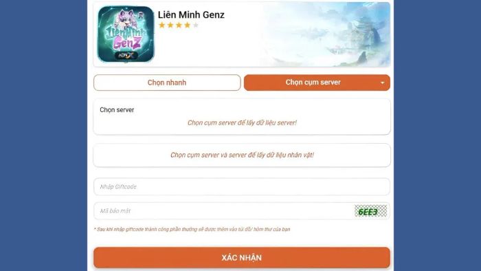 Thực hiện bước cuối cùng trong quy trình nhập code Liên Minh GenZ