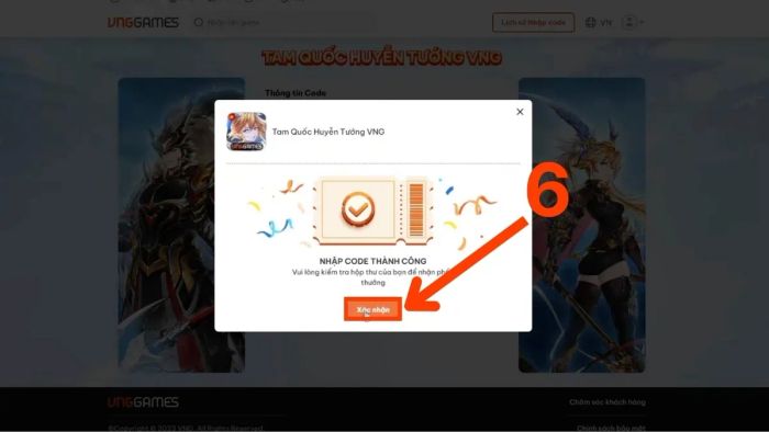 Thực hiện nhập code Tam Quốc Huyễn Tướng - bước thứ ba