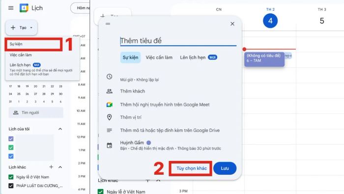 Hướng dẫn sử dụng Google Calendar cơ bản - Bước thứ hai