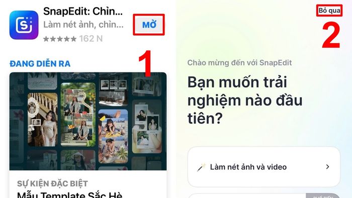 Thao tác đầu tiên khi đăng ký Snapedit trên mobile