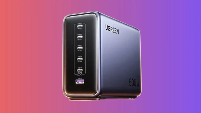 Sở hữu thiết kế 6 cổng sạc hiện đại gồm 5 cổng USB-C và 1 cổng USB-A, tổng công suất đạt tới 500W ấn tượng
