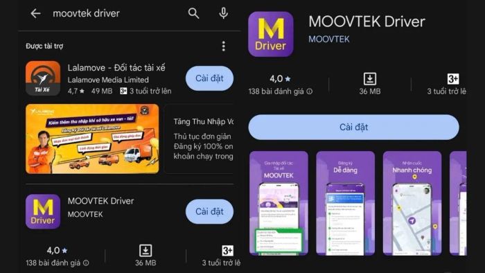 Sử dụng từ khóa 'Moovtek Driver' để tìm và cài đặt ứng dụng