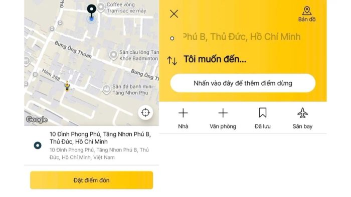 Thiết lập địa điểm đón và điểm đến trong ứng dụng TADA