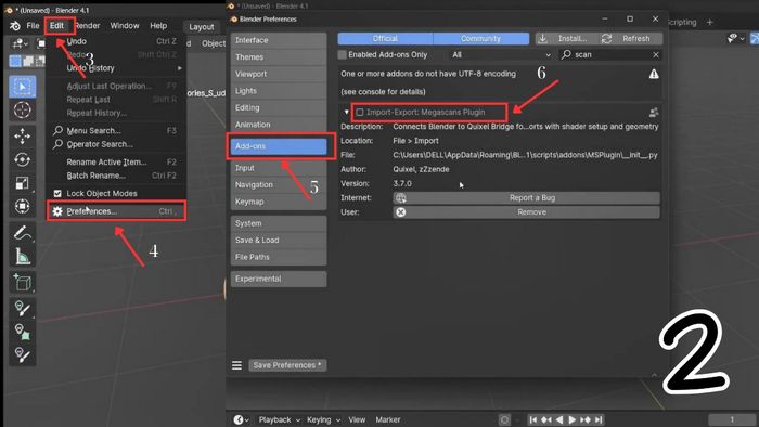 Thực hiện tìm kiếm và kích hoạt tính năng Import-export: Megascans plugin