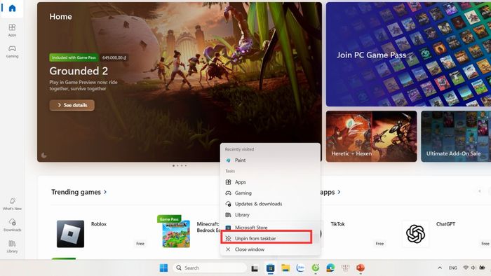Hoàn tất quá trình ghim/gỡ ứng dụng trên Taskbar - Bước cuối cùng