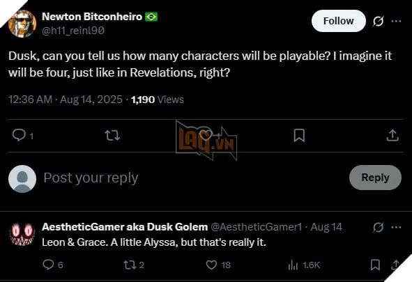 Theo Dusk Golem, người chơi sẽ có cơ hội trải nghiệm cả ba nhân vật Leon, Grace và Alyssa