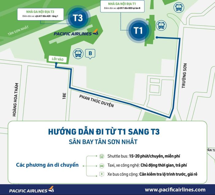 Cách thức di chuyển tới Nhà ga T3 - Sân bay Tân Sơn Nhất