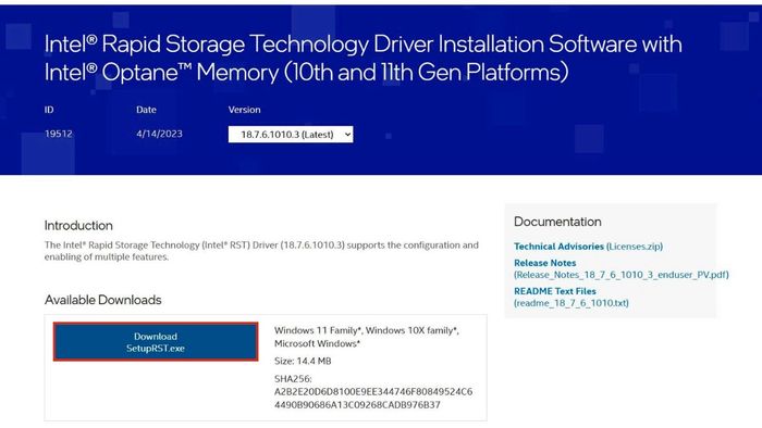 Hướng dẫn thiết lập Intel Rapid Storage Technology - bước đầu tiên