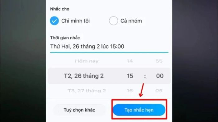 Hướng dẫn tạo nhắc hẹn cá nhân trên Zalo bằng điện thoại - bước thứ ba