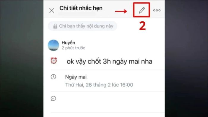 Hướng dẫn tùy chỉnh và xóa lịch nhắc hẹn đã tạo trên Zalo - bước thứ hai