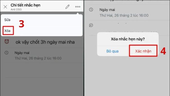 Hướng dẫn tùy chỉnh và xóa lịch nhắc hẹn đã tạo trên Zalo - bước thứ ba