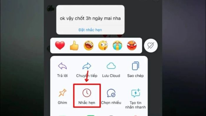 Hướng dẫn tạo nhắc hẹn cá nhân trên Zalo bằng điện thoại - bước thứ hai