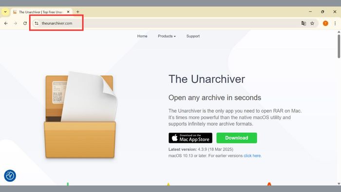 Truy cập vào trang web chính thức của ứng dụng The Unarchiver