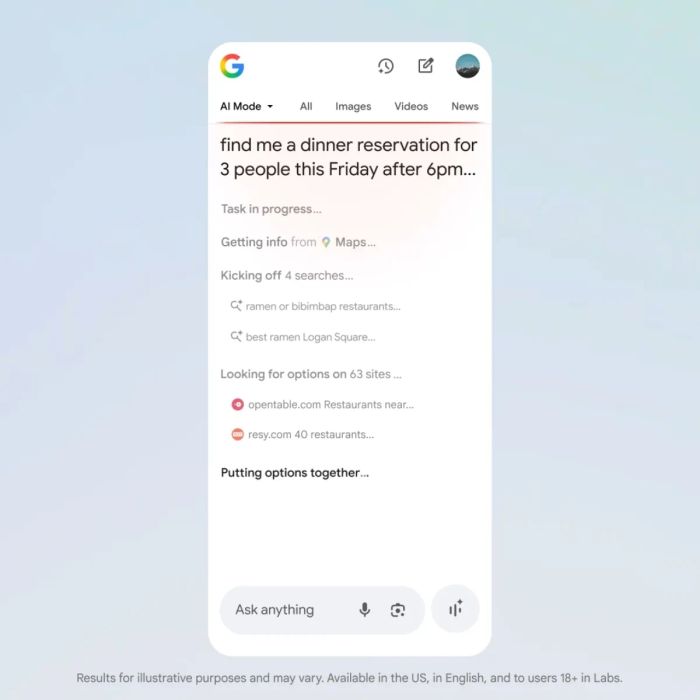Hệ thống AI của Google sẽ chủ động tìm kiếm các lựa chọn có sẵn, sau đó chuyển hướng người dùng trực tiếp đến trang đặt chỗ