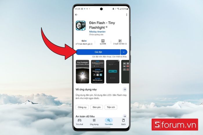 Tiến hành tải về ứng dụng Tiny Flashlight