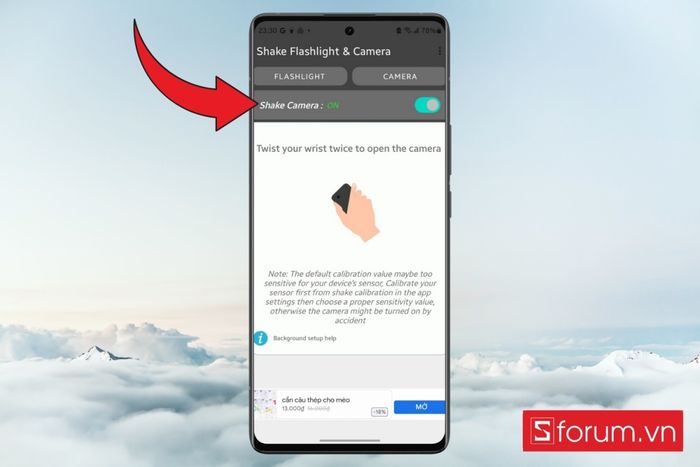 Kích hoạt chế độ Lắc để bật và tắt đèn flash
