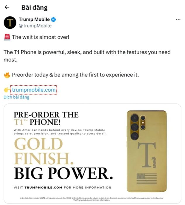Bài đăng từ Trump Mobile trên X