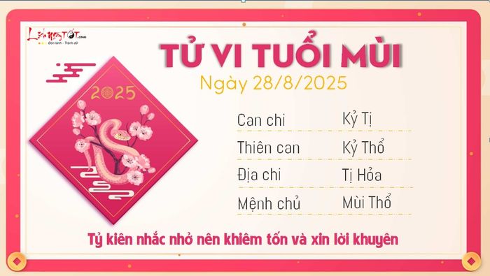 Tử vi hàng ngày 28/8/2025 - Mùi