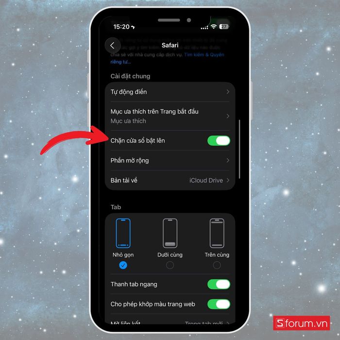 Cách cho phép cửa sổ bật lên trên iPhone trong Safari bước 3