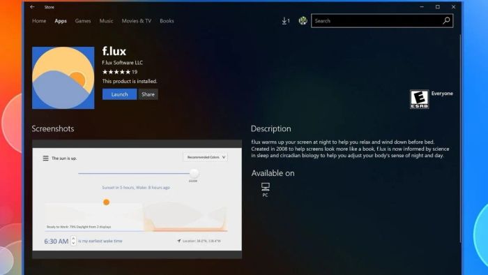 Phần mềm f.lux giúp điều chỉnh nhiệt độ màu để bảo vệ mắt khỏi những tác hại của ánh sáng xanh.