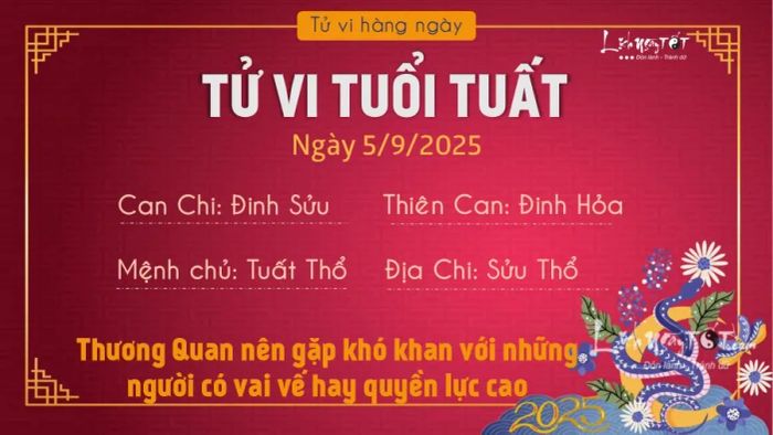 Tử vi hàng ngày 5/9/2025 của 12 con giáp - Tuất