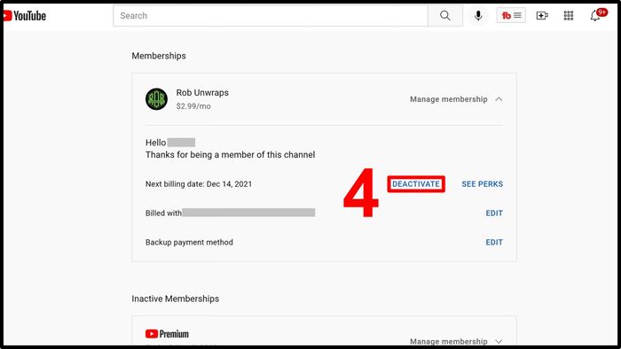 Hướng dẫn hủy gói hội viên YouTube - bước 3