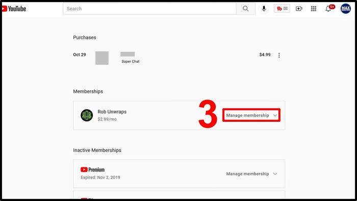 Hướng dẫn hủy gói hội viên YouTube - bước 2