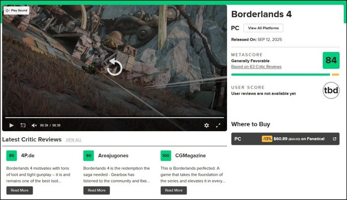 Borderlands 4 gặt hái thành công lớn trên mặt trận review, nhận được điểm số cực kỳ ấn tượng