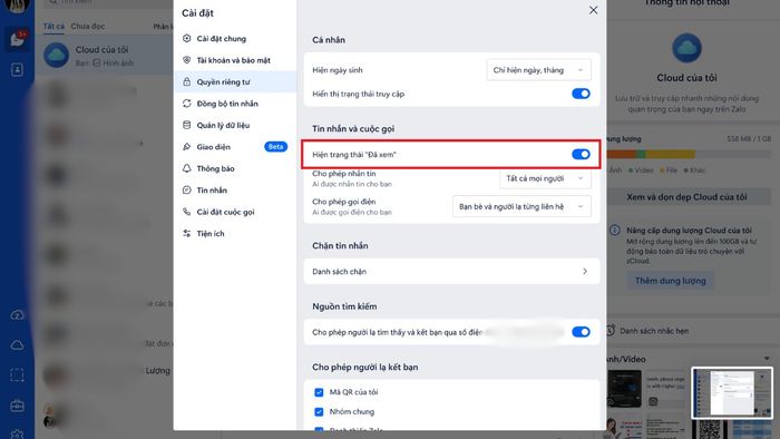 cách ẩn trạng thái đã xem tin nhắn trên Zalo PC
