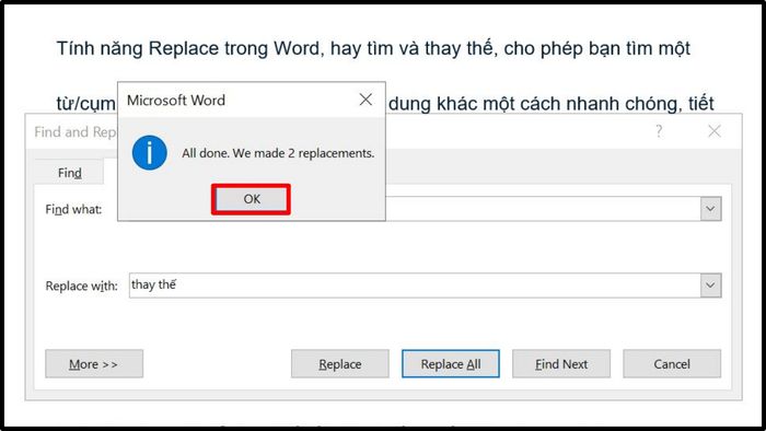 Thực hiện thay thế văn bản cơ bản với tính năng Replace