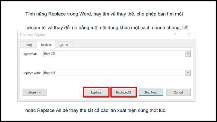 Thực hiện thay thế văn bản cơ bản với Replace