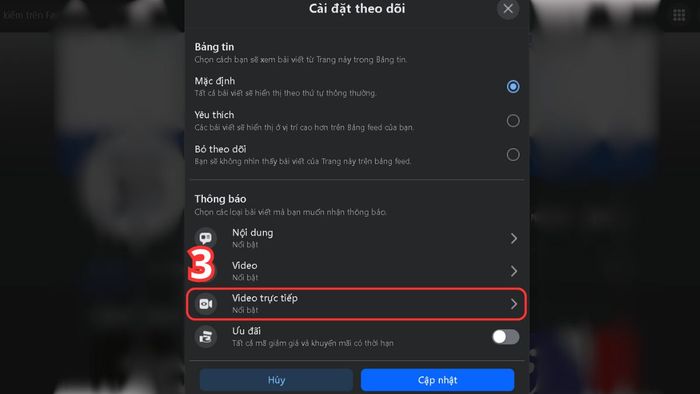 Hướng dẫn cách bật và tắt thông báo Live Stream trên Facebook trên máy tính - Bước 2