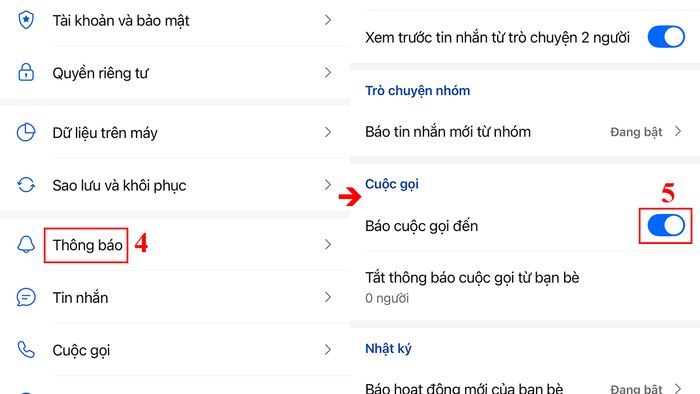 Bật tính năng báo cuộc gọi đến trên Zalo