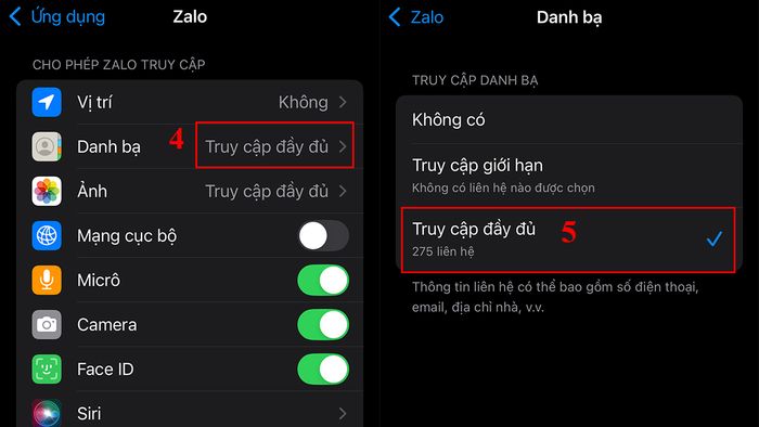 Truy cập danh bạ trên Zalo
