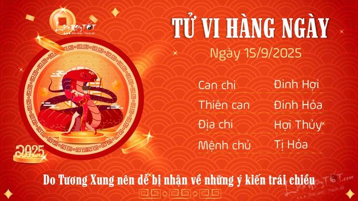 Tử vi hàng ngày 15/9/2025 của 12 con giáp - Tị