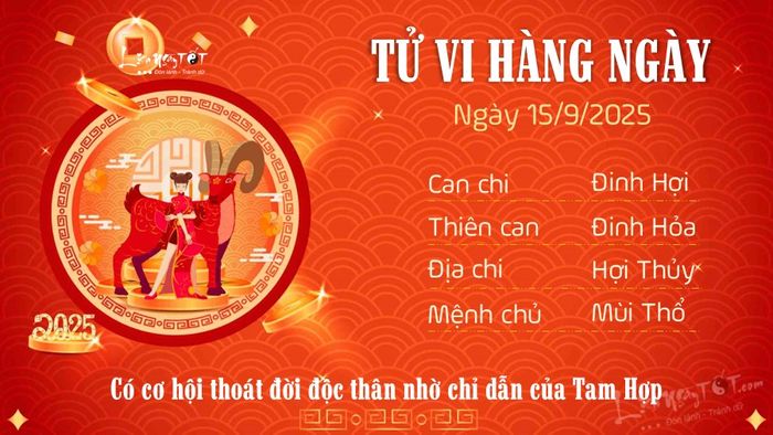Tử vi hàng ngày 15/9/2025 của 12 con giáp - Mùi