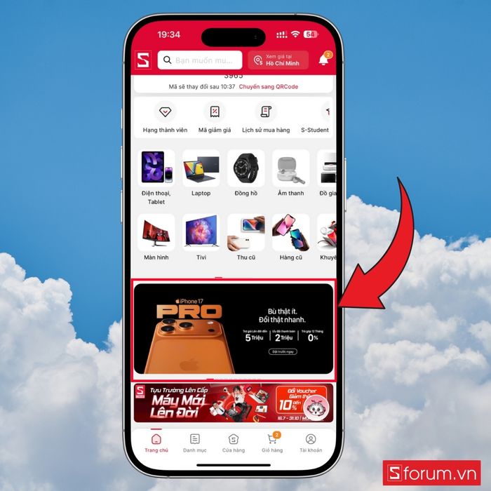 Bước 2 trong hướng dẫn đặt hàng iPhone 17 qua app CellphoneS cực kỳ nhanh chóng.