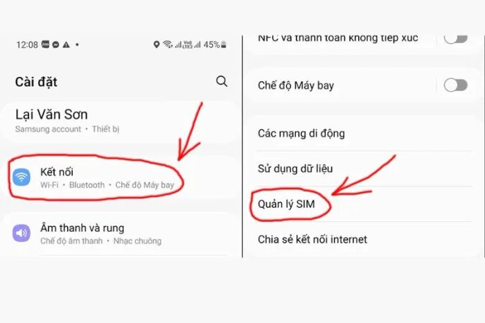 Giao diện của ứng dụng Cài đặt trên điện thoại Android
