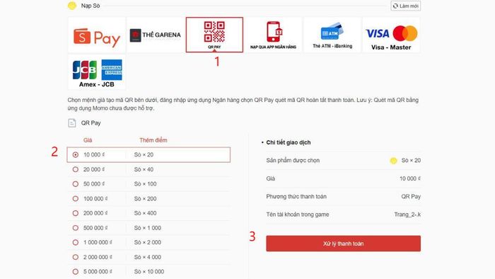 Hướng dẫn nạp sò Delta Force qua QR Pay - Bước 2