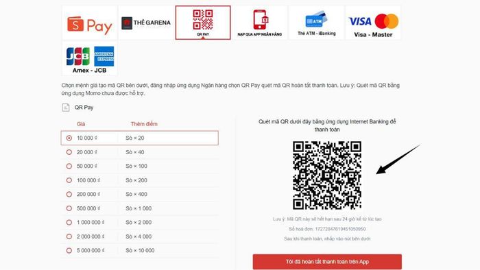 Hướng dẫn nạp sò Delta Force qua QR Pay - Bước 3