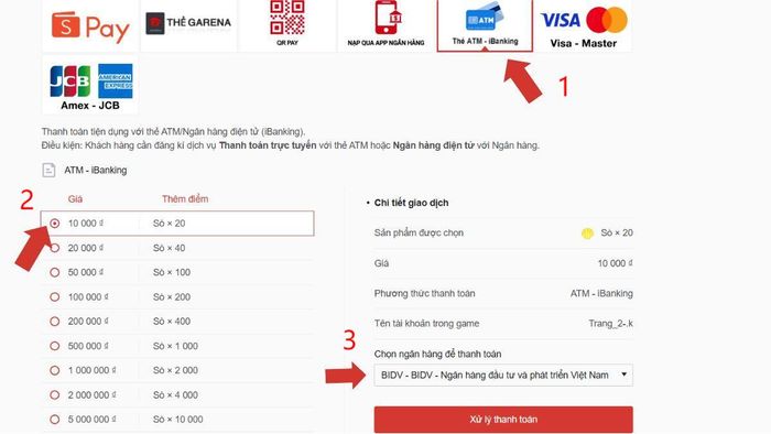 Hướng dẫn nạp Delta Force qua ATM Banking - Bước 2
