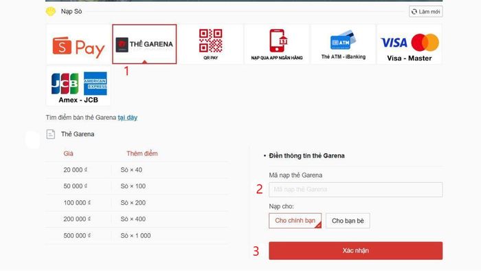 Hướng dẫn nạp sò Delta Force qua thẻ Garena - Bước 2