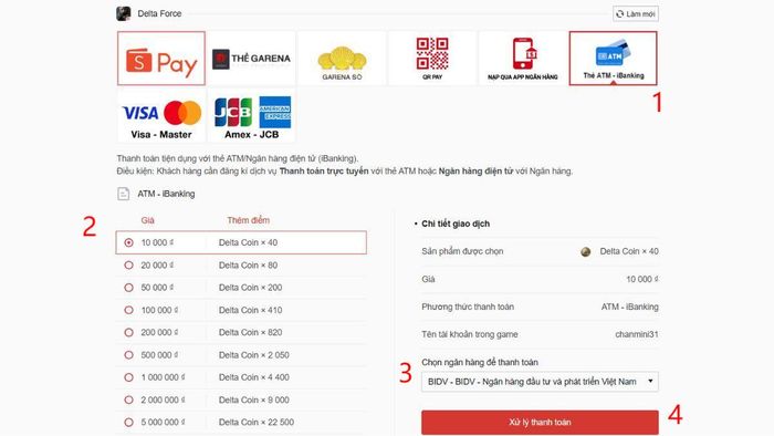 Hướng dẫn nạp Delta Force qua ATM Banking - Bước 5