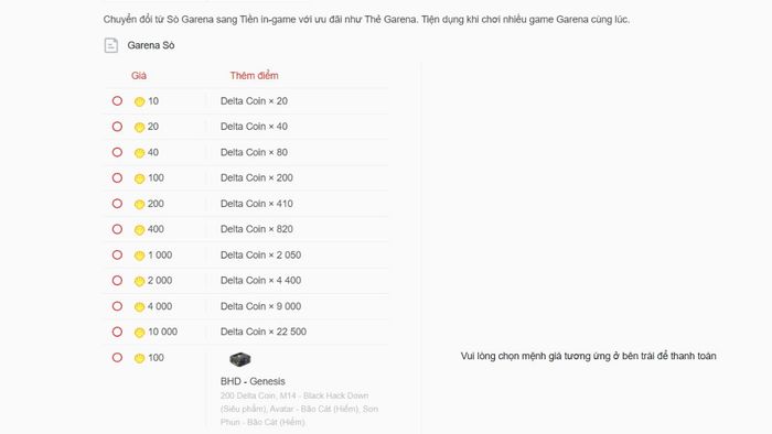 Hướng dẫn nạp Delta Force qua chuyển Garena Sò - Bước 3