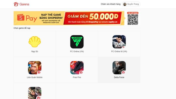 Hướng dẫn nạp tiền Delta Force qua ShopeePay - Bước 1