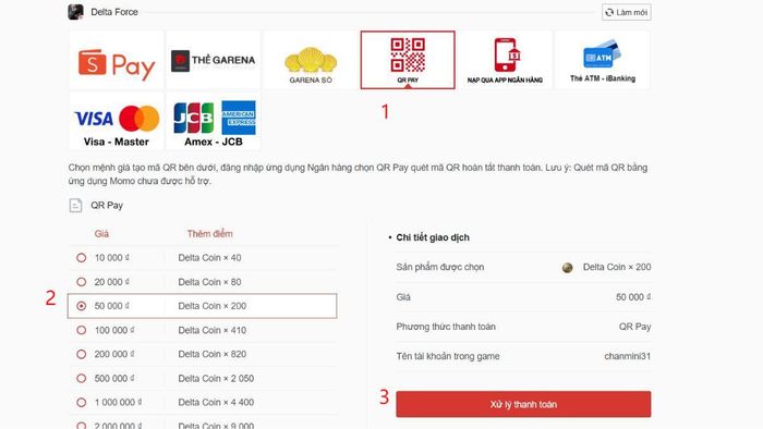 Hướng dẫn nạp tiền Delta Force qua QR Pay - Bước 2