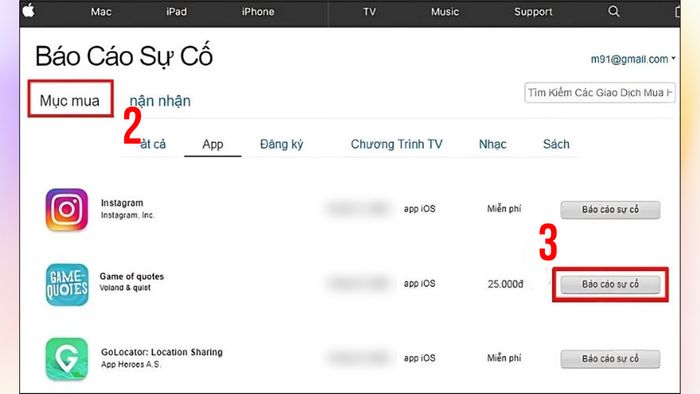 Hướng dẫn hoàn tiền nạp game trên iOS – Bước 2
