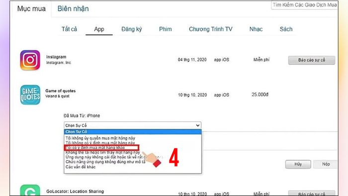 Hướng dẫn hoàn tiền nạp game trên iOS – Bước 3
