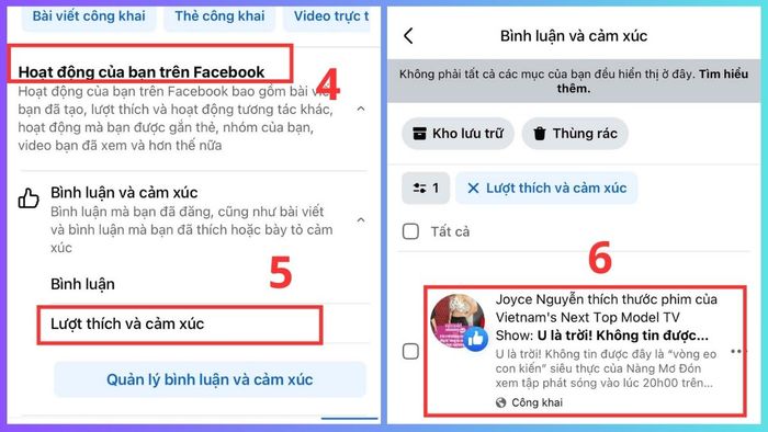 Hướng dẫn xem lại Reels đã thích trên Facebook - các bước 4 và 5
